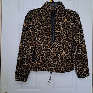 No Boundaries Leopard  Animal Print Plush Pullover Coat Fleece Jacket